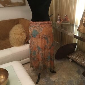 NWT Hale Bob Boho style georgette beaded tier skirt